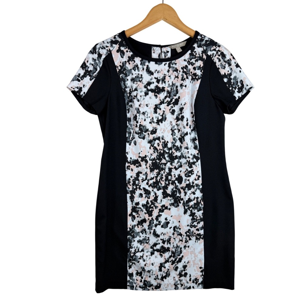 Banana Republic Women's Sz 2 Black Pink Leopard Color Block Shift Dress Career